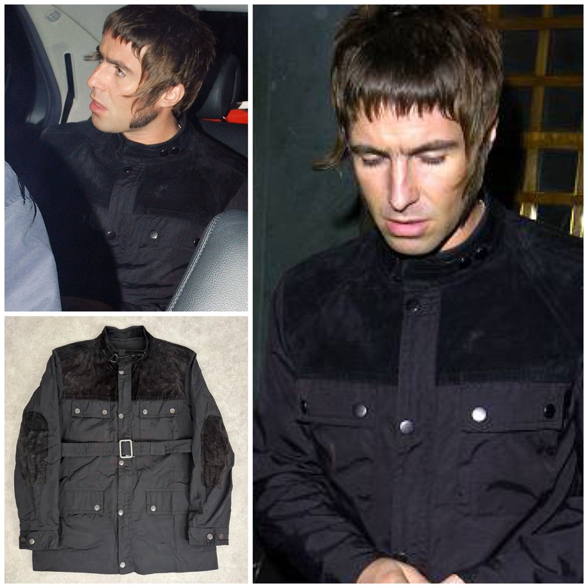 Liam Gallagher wears Gucci Suede Leather Hybrid Black Parka Jacket