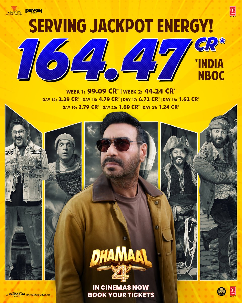 TSeries's tweet photo. This Dhamaal-bhara adventure keeps winning hearts 🤩🫶🏻

Book your tickets now 🎟️
🔗:  https://t.co/DwQUboeHuS

#Dhamaal4 in cinemas now!

@ajaydevgn @ArshadWarsi @Riteishd @jaavedjaaferi @imsanjaimishra #UpendraLimaye #AnjaliAnand @iamsanjeeda @ravikishann #EshaGupta @Indra_kumar_9 #BhushanKumar #KrishanKumar @ADFFilms @KumarMangat #AshokThakeria @shivchanana @NeerajKalyan_24  #VijayPatkar #AksharaPadwal #RiyanshDabhi @TSeries #TSeriesFilms #Marutilnternational @PanoramaMovies @AAFilmsIndia