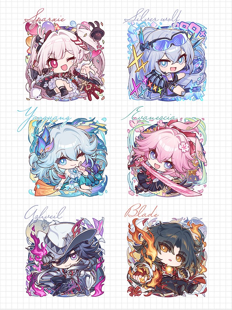 yashiro_seika's tweet photo. アクキーのミニキャラ二相楽園 🌟

今回は火花、銀狼、爻光、緋英、不死途、刃の6人を描いてみました🥳 https://t.co/Y96G9h9Dzb