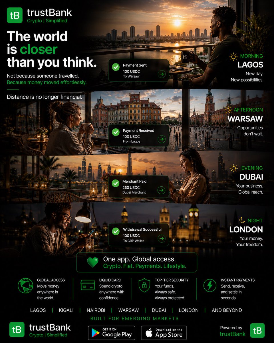 __theCEO's tweet photo. The best technology disappears.

You shouldn’t think about moving money. It should just happen.

That’s the future we’re building at trustBank.

💚 @trustbanktech Built for emerging markets.

#Startup #Fintech #BuildingInPublic #Crypto #Payments https://t.co/eR2K5wH6Dc