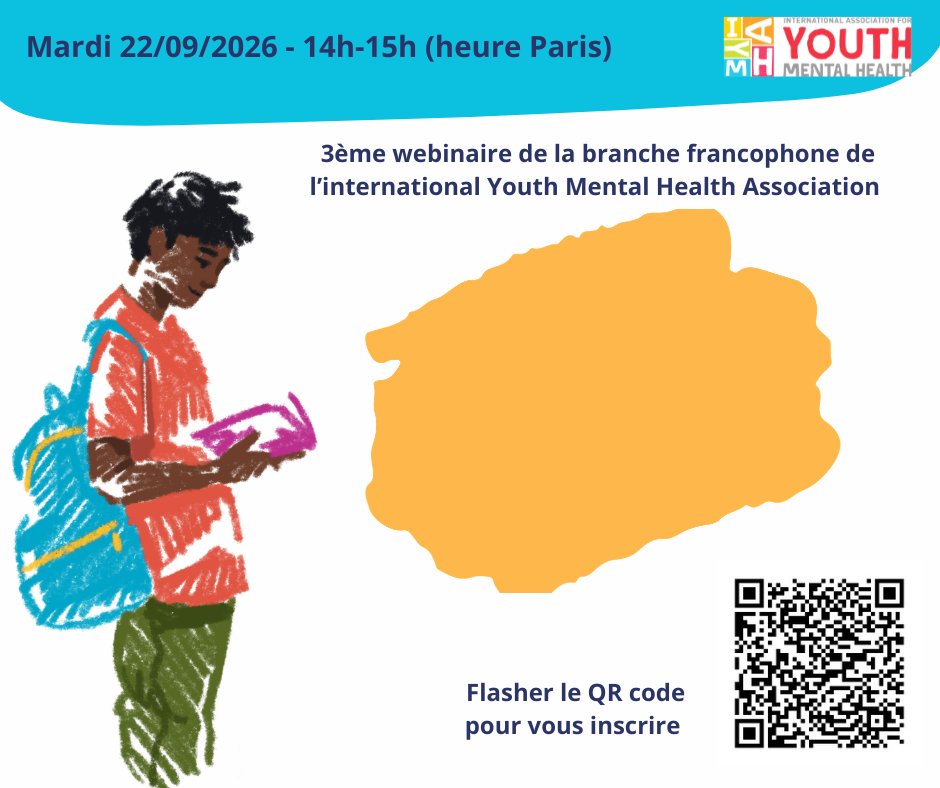 SantepsyJ's tweet photo. Les dispositifs de santé mentale pour jeunes sont souvent pensés sans les jeunes. Le 3ème webinaire de l'IAYMH francophone revient là-dessus.

22 septembre, 14h-15h (Paris). Gratuit. En ligne.
Lien inscription en commentaire. https://t.co/3halH3RCFQ