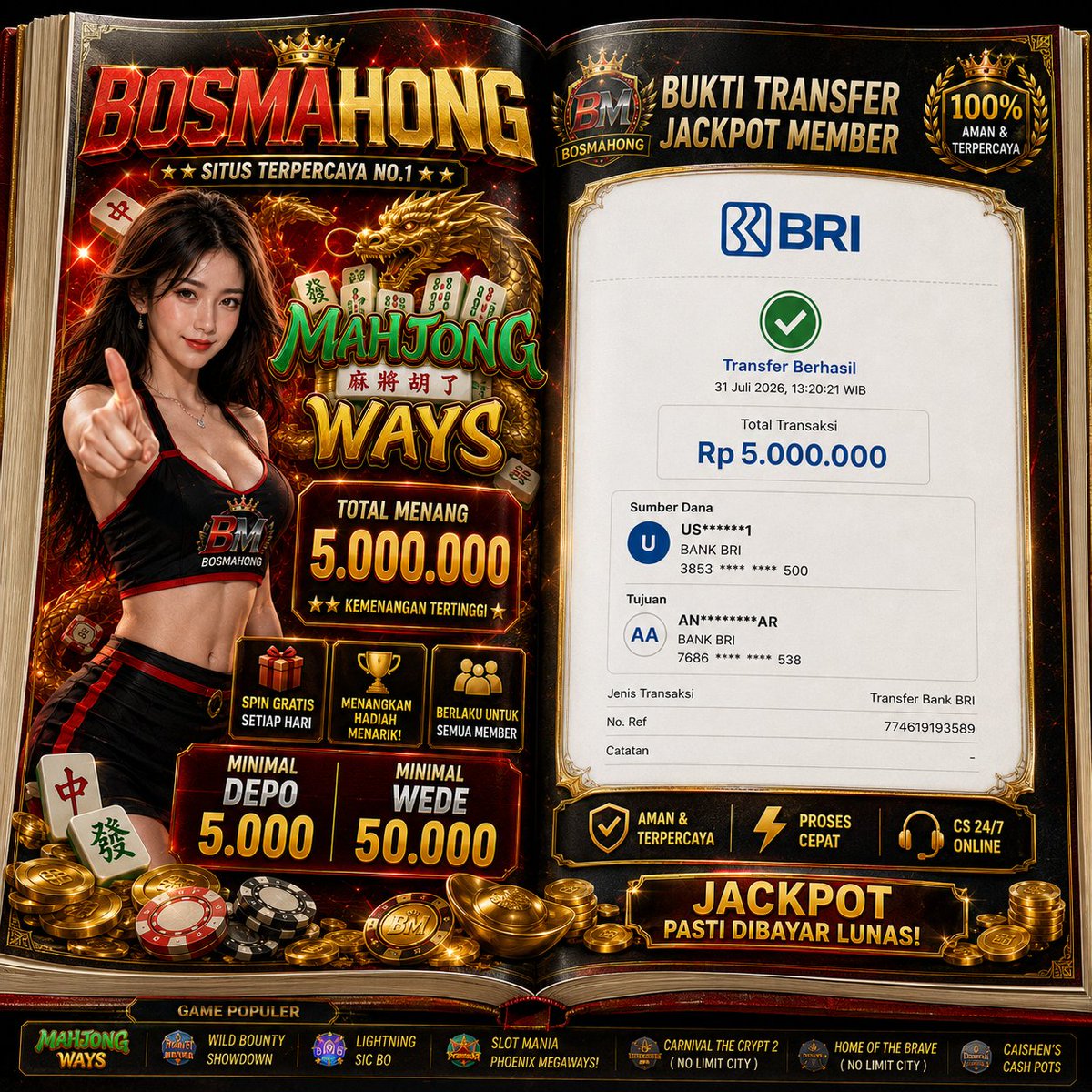 fadliprata95069's tweet photo. 🔥 JACKPOT MAHJONG BOSMAHONG TEMBUS JUTAAN! 🔥
💸 Minimal depo hanya 5.000
🏆 Minimal wede 50.000
🎁 Spin gratis setiap hari
⚡ Proses cepat, layanan 24 jam
👉 Daftar sekarang: https://t.co/AmNgkVUM7M
#BOSMAHONG #LuckSpin #Jackpot #GameOnline #BonusHarian #SlotGacor https://t.co/HjpOSgItjY