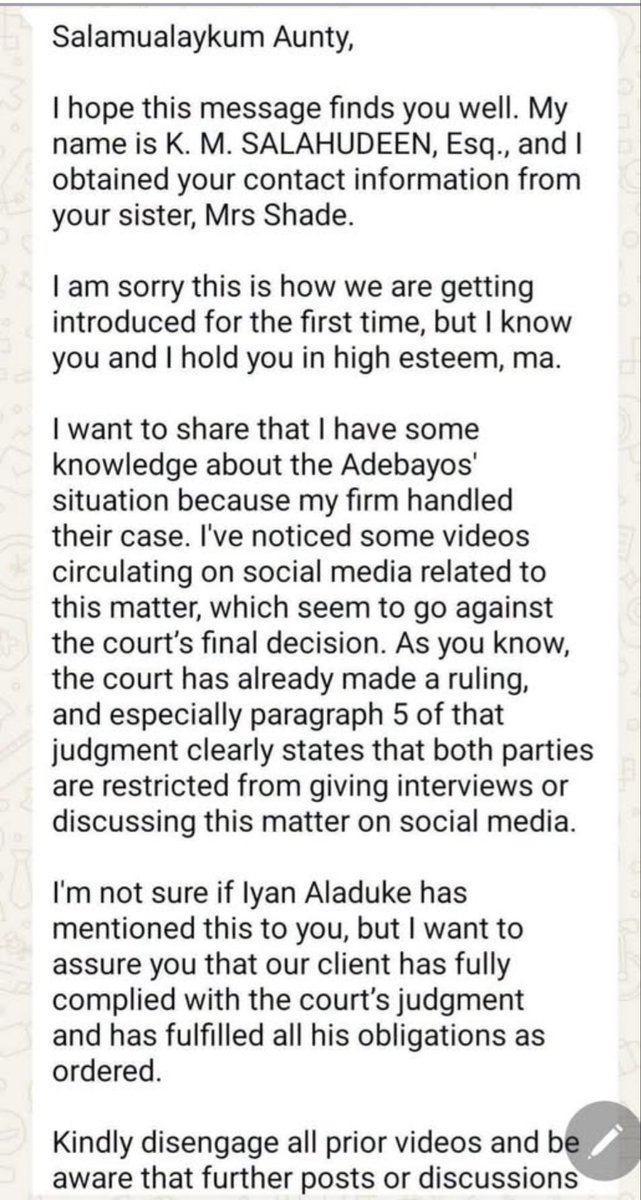 Angelbb682153's tweet photo. We have paid her all her entitlements, 100 million Naira, among other things as ordered by court. He asked that all previous videos about the case be removed and warned that no more posts or discussions should be made because they may go against the court’s order.   Read https://t.co/wz6GiAcJbH