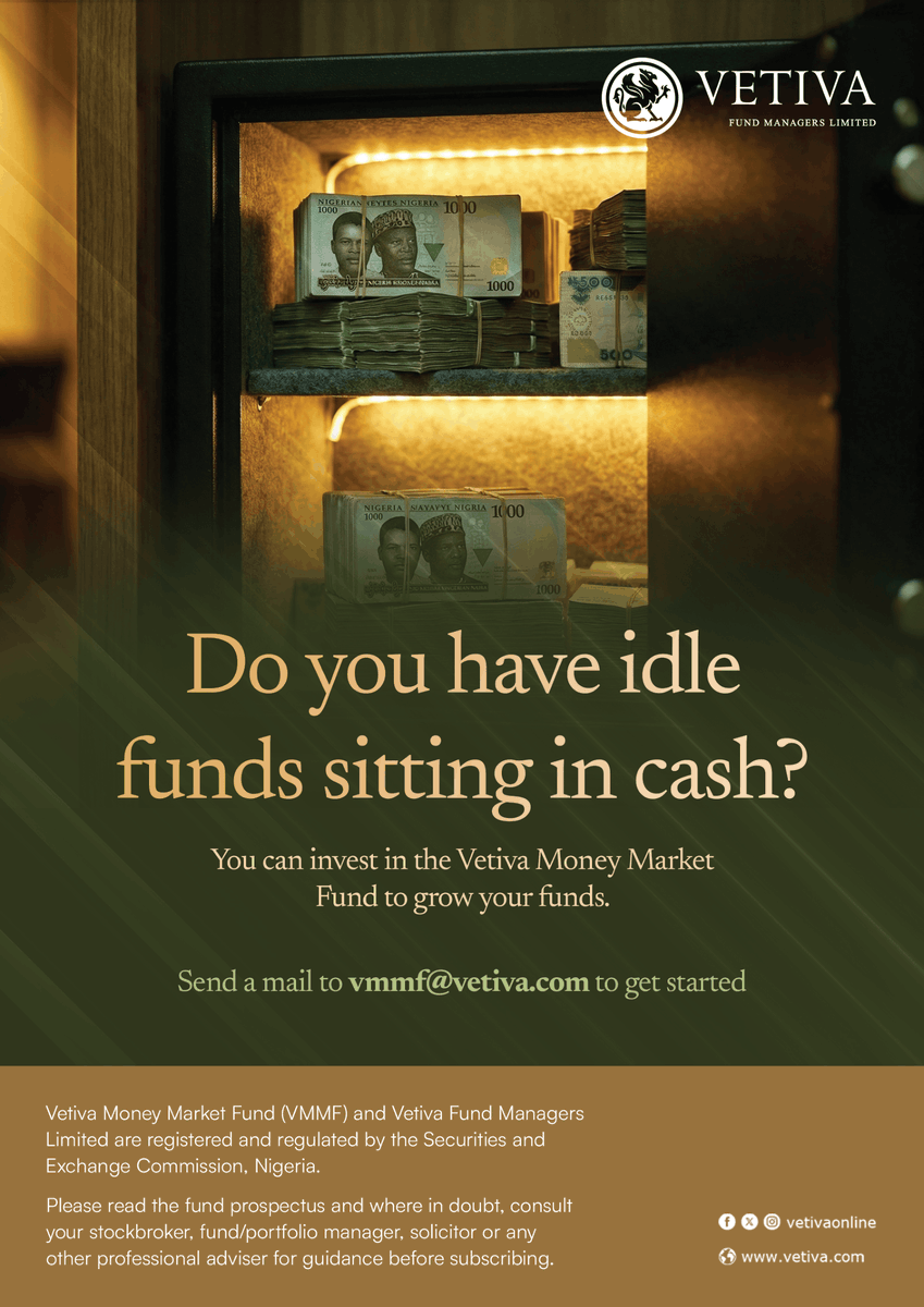 vetivaonline's tweet photo. If you have funds sitting idle in your account, consider putting them to work with the Vetiva Money Market Fund (VMMF).
π© Send us an email at vmmf@vetiva.com to get started.
#Vetiva #VMMF #Moneymarket #Fixedincome https://t.co/OYv7QIU7z8