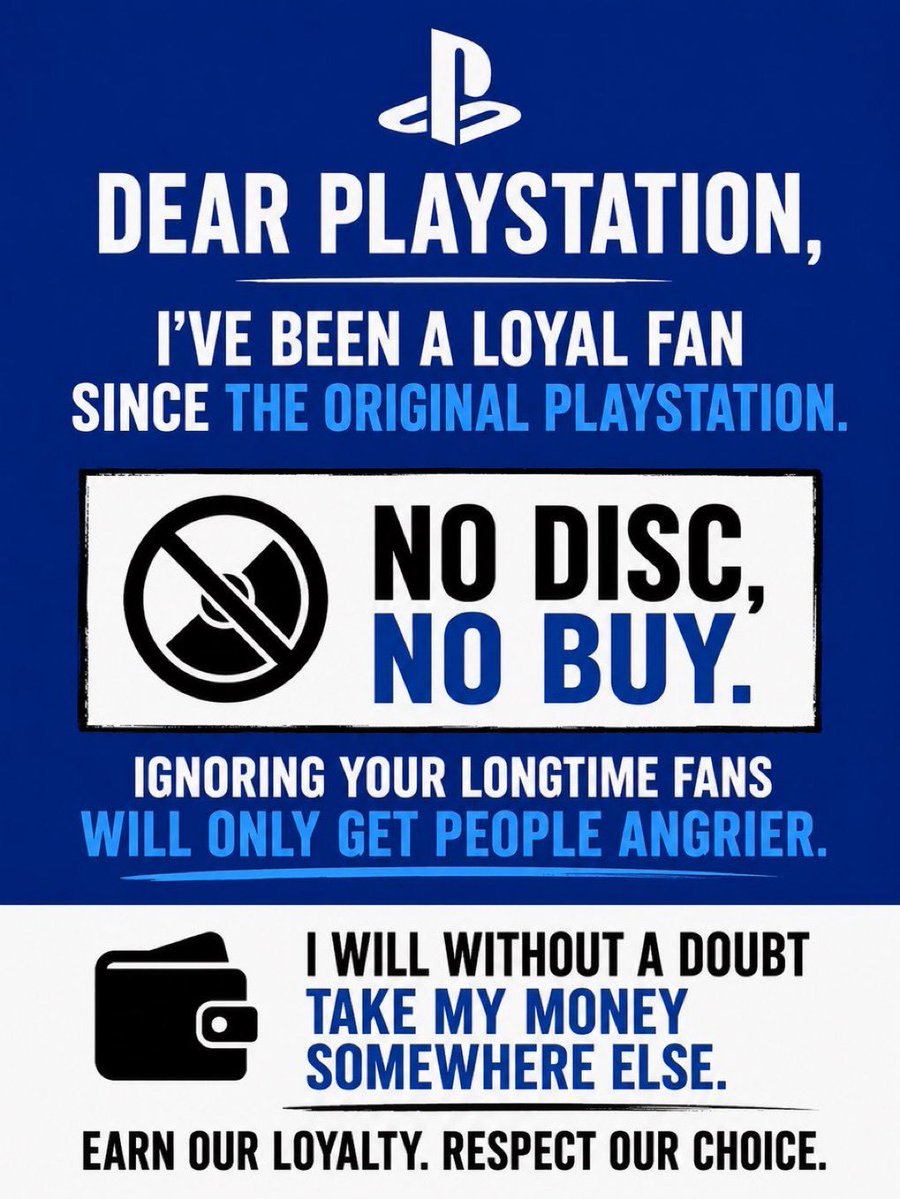 War__Like's tweet photo. Proof that going digital-only is a corporate choice. I’ve walked away from Sony and closed my wallet for good. Moving forward, I’m only supporting publishers like #SEGA that listen to gamers and keep discs alive. #PhysicalMedia 
Hold the line! https://t.co/6rQXapEB82