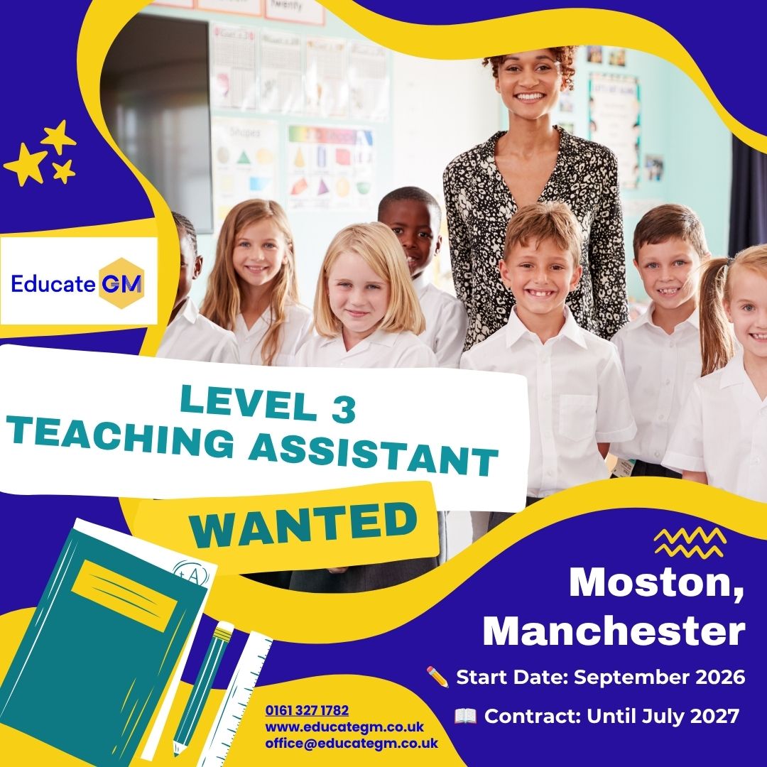 EducateGM's tweet photo. 🎒 New Role!

📍 Moston, Manchester
 🏫Primary School - Year 2
 ✏️ Start Date: September 2026
 📖Contract: Until July 2027

#EducateGM #WeHelpSchoolsExcel #TeachingAssistantJobs https://t.co/p5jF9XQaRt