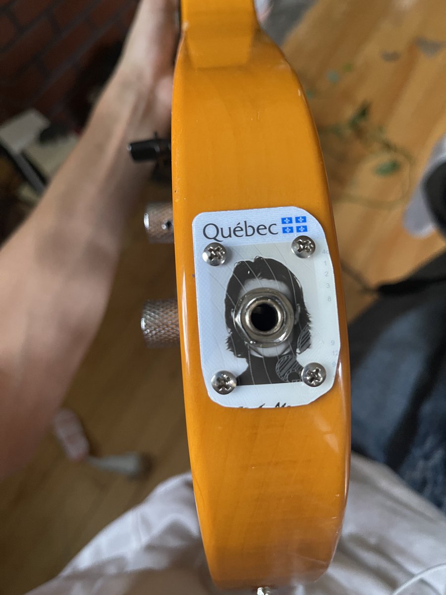 our_decay's tweet photo. Used an expired driver’s license to fix the broken plastic plate that holds the 1/4” port on the ole squire tele and it came out a little terrifying. https://t.co/81UfITiXfu