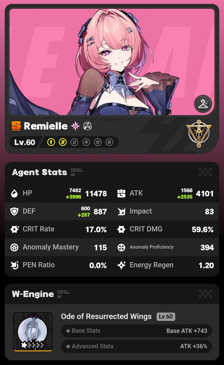Ryuzenga's tweet photo. @Razor_Language Here is my Remielle not the craziest but I'm happy I got the 4000k ATK and almost 400 AP pretty quickly https://t.co/zWr0ltcKNE