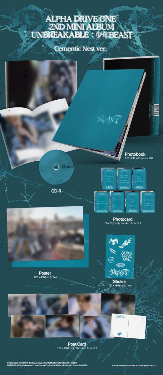 ald1spainfb's tweet photo. [📢]

Ya se revelaron las versiones del segundo mini álbum de Alpha Drive One 'UNBREAKABLE : 少年BEAST'. #ALD1 #alphadriveone 

1/5: 'Cementic Nest ver..’

• Photobook
• CD-R
• Photocard (1/7)
• Póster
• Pegatinas
• Postal (1/7) https://t.co/xY9xSqOsbt