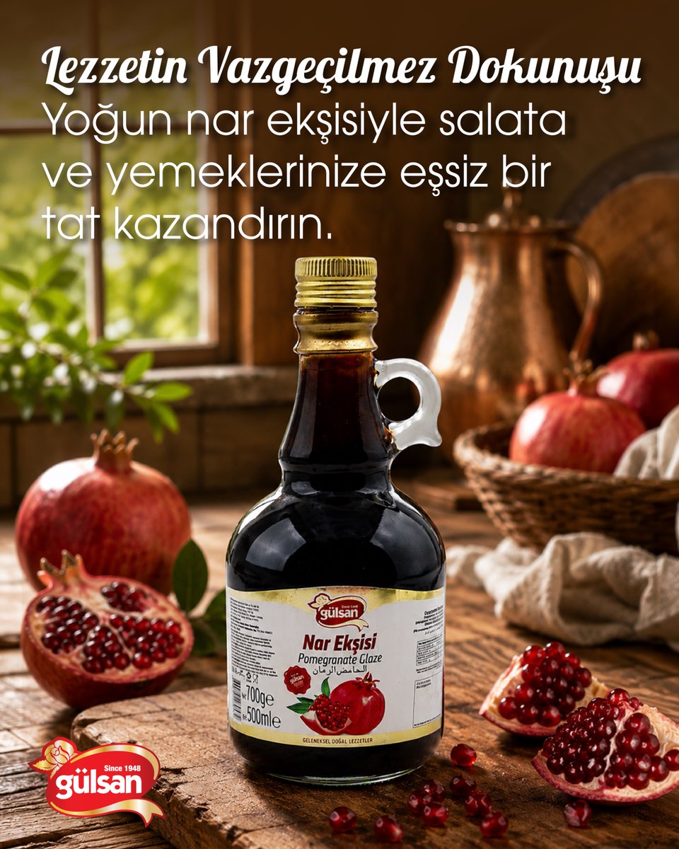 gulsangida_'s tweet photo. Lezzetin Vazgeçilmez Dokunuşu
Yoğun nar ekşisiyle salata ve yemeklerinize eşsiz bir tat kazandırın.
#NarEkşisi #SalataLezzeti #DoğalTat #MutfakKeyfi #Gülsan https://t.co/SrKqiAzxsh
