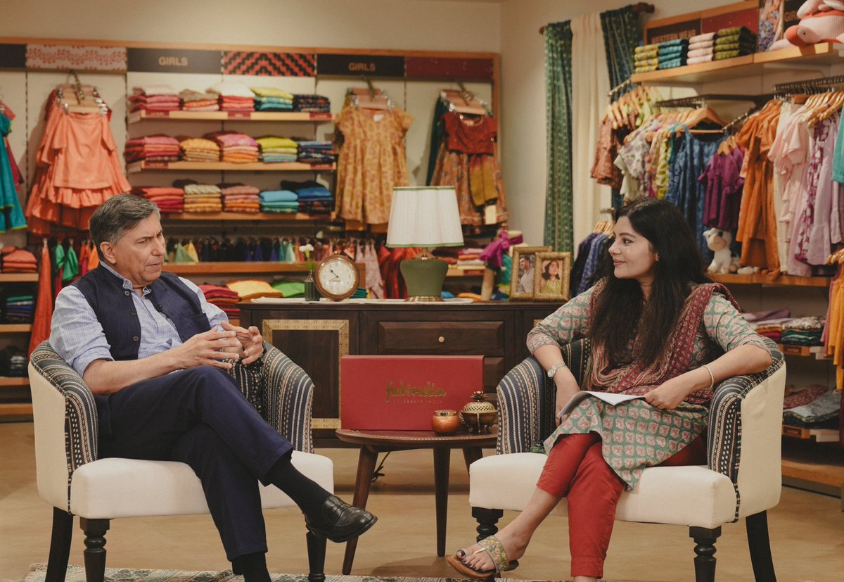 SharmaShradha's tweet photo. We often celebrate startups. But what does it take to build a brand that has endured for decades—and still stay relevant in a world of AI, quick commerce, and changing consumers? 
Sat down with William Bissell of FabIndia for a wide-ranging conversation on brand-building, craftsmanship, entrepreneurship and the future of Indian retail. Story out 🔜.@YourStoryCo