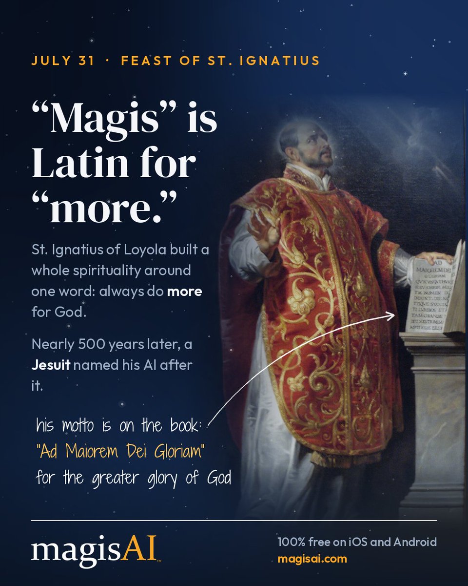 MagisCenter's tweet photo. Today is the feast day of St. Ignatius of Loyola! St. Ignatius holds a special place at the Magis Center, as we are named after it and its meaning drives our mission forward. We hope to continue doing more for the Lord!
#catholic #jesus #frspitzer https://t.co/Ut0YGlPwvj