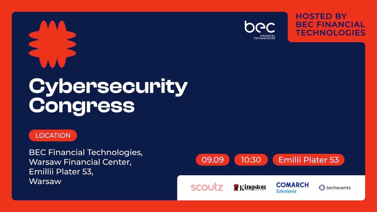 KwestiaB's tweet photo. 🚀 Cybersecurity Congress 2026 — 9 września, Warsaw Financial Center 🇵🇱

Prelekcje ekspertów, case studies, panel dyskusyjny, networking i targi IT.

🛡️ Patronat medialny: Kwestia Bezpieczeństwa (KB)

Bezpłatna rejestracja 👉 https://t.co/AnxmvciySo

#Cybersecurity #IT #Warszawa https://t.co/RIDiVwyuSK