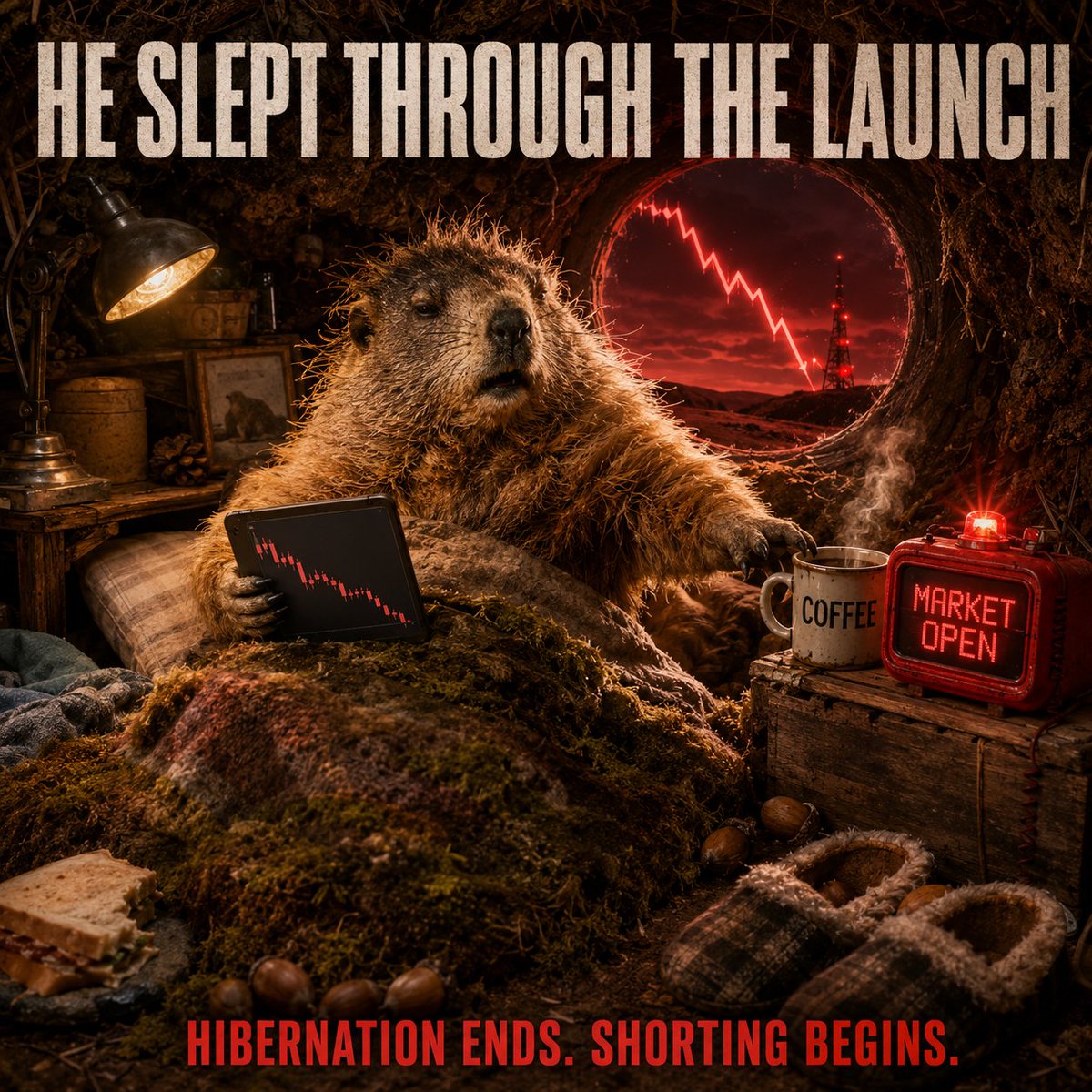 SHORTMARMS96's tweet photo. Well… almost every burrow.

One marmot slept through the entire launch. 💤

He finally woke up, checked the chart and asked:

“Did I miss breakfast… or the bottom?”

Coffee first. Panic later.

Hibernation ends.
Shorting begins.
$SHORTMARMS

#SHORTMARMS #Solana #SOL #Memecoin #Crypto #Bitcoin #Altcoins

Well… almost every burrow.