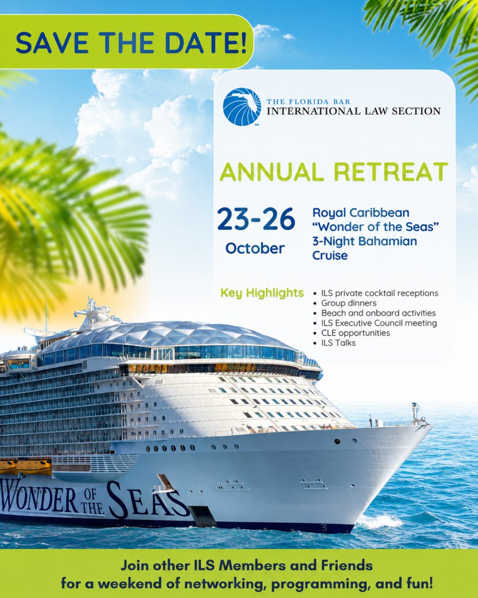 flabar_ils's tweet photo. Save the Date: ILS Retreat 2026! 🚢

Join ILS members and friends aboard Royal Caribbean’s Wonder of the Seas for a weekend of networking, programming, and fun!

Oct. 23–26 | Bahamian Cruise

Registration details coming soon. https://t.co/EZnZSInmfO