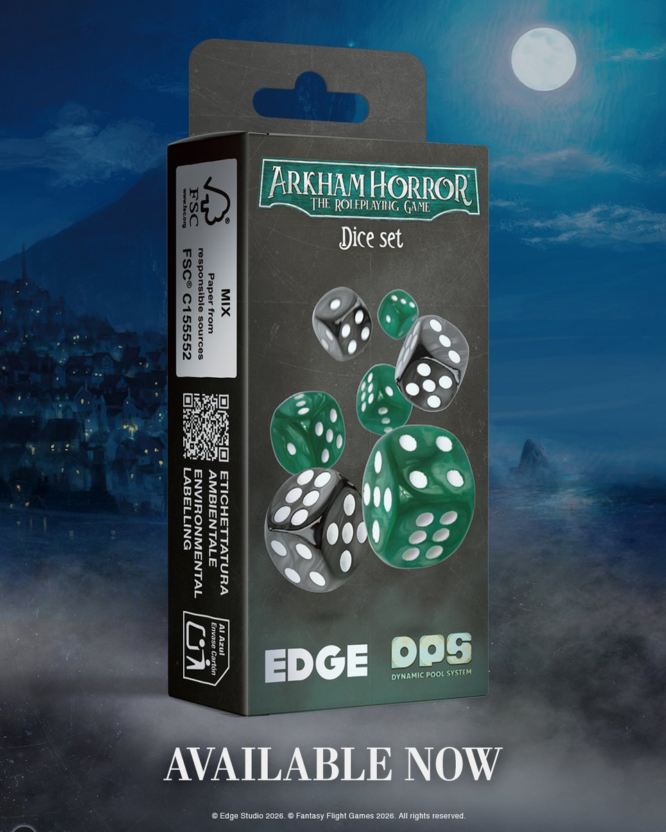 edge_english's tweet photo. In Arkham, fortune favors the well-armed investigator, and that means dice!🎲
The official Arkham Horror RPG dice — matching your Starter Set — are here at last.
Perfect for a system with a serious appetite for d6.
More info 👉 https://t.co/qdl8qKEHnN
#arkhamhorror #ttrpg https://t.co/URbau8Fj9Z