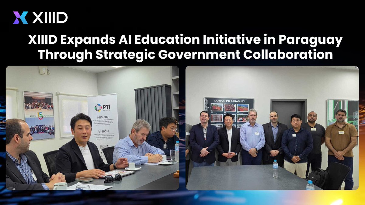 xiiid_official's tweet photo. Major Milestone for XIIID in Paraguay 🇵🇾

[July 25–30, 2026]
XIIID held key meetings with Paraguay’s leading institutions:
- ITAIPU Binacional: the world’s largest hydroelectric operator
- PTI: national innovation center
- Government agencies and education partners

Key outcomes:
✅ AI Data Center (AIDC) infrastructure
✅ AI Tutor collaboration with PTI
✅ AI Tutor Conference & education initiatives
✅ Expansion of XIIID Internship Program

An AI Tutor Conference for school principals in Alto Paraná is scheduled for late August, bringing us one step closer to large-scale AI-powered education.

Read the full Story👇
https://t.co/oopKCqiwX7

#XIIID #AI #EdTech #Web3 #ArtificialIntelligence #Paraguay