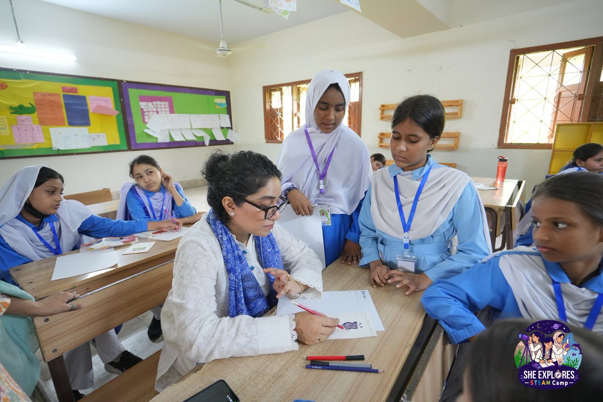 STEAMPakistan's tweet photo. Day 7 at #SheExplores #STEAMCamp was an incredible fusion of communications, ecosystem science, fine art, and entrepreneurship! 🚀

🗣️ Sahar Suleman (Lead – Corporate Comms, Campaigns & Institutional Grants, SIUT) decoded hospital PR, celebrity campaigns, and strategic skill-building for dream careers.

🦋 Shireen Abdullah (Program Lead, Butterfly Effect - ERA) introduced ecosystem conservation, pollinators, and self-identity through reflective butterfly artwork.

🖼️ Zehra Haider Naqvi (Artist) led a featured standalone workshop on Monoprinting, teaching campers how to ink surfaces, draw landscapes, and reveal beautiful reversed prints!

From self-care and self-identity to printmaking and business logic, our campers experienced a truly transformative day.

@ThisIsReckitt 

#SheExplores #STEAMCamp #STEMForward #WomenInSTEAM #YouthInSTEM