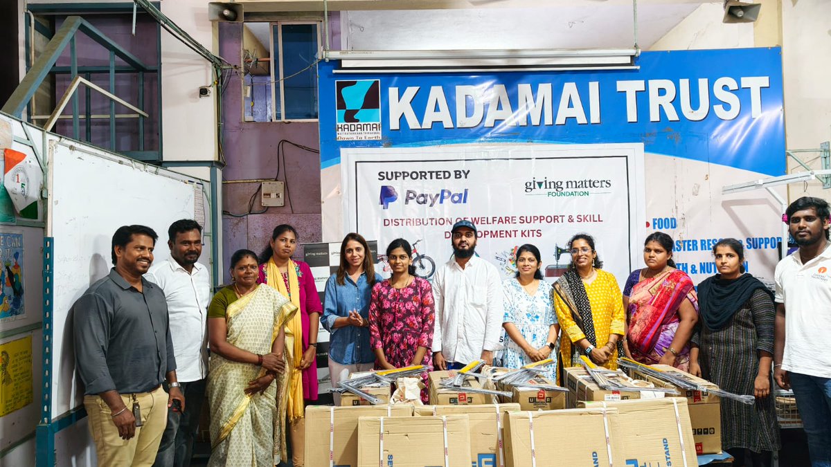 KadamaiE's tweet photo. "We don't train employees, We build Entrepreneurs"  Proudly distributed 40 Sewing Machines, 40 Aari Kits &amp; 25 Bicycles to Kadamai Beneficiaries in North Chennai’s fishing community.
Thank you @PayPal &amp; Giving Matters Foundation 
#KadamaiTrust #WomenEmpowerment #CSR #SocialImpact https://t.co/Hj2x7JQFvF