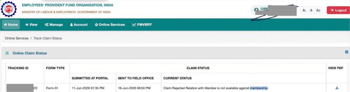 Srikanth89sr's tweet photo. See the reason for rejection, member is not against the membership, I am epfo member from more than 8 years. This issue after database migration. https://t.co/upsebvZVXW