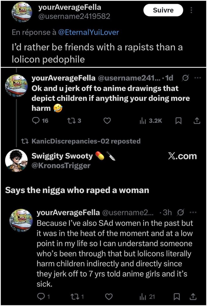 Rain_Rans's tweet photo. He also called the guy in your screenshot "a real man" for saying that. The way those psychopaths are so openly honest about the fact that everything inside their heads is genuinely fucked up is their only saving grace. Then again, dealing with them is also hard because they are genuinely mentally ill, and they are a real danger to everyone around them or already multiple-time sex offenders like the guy in the second pic.