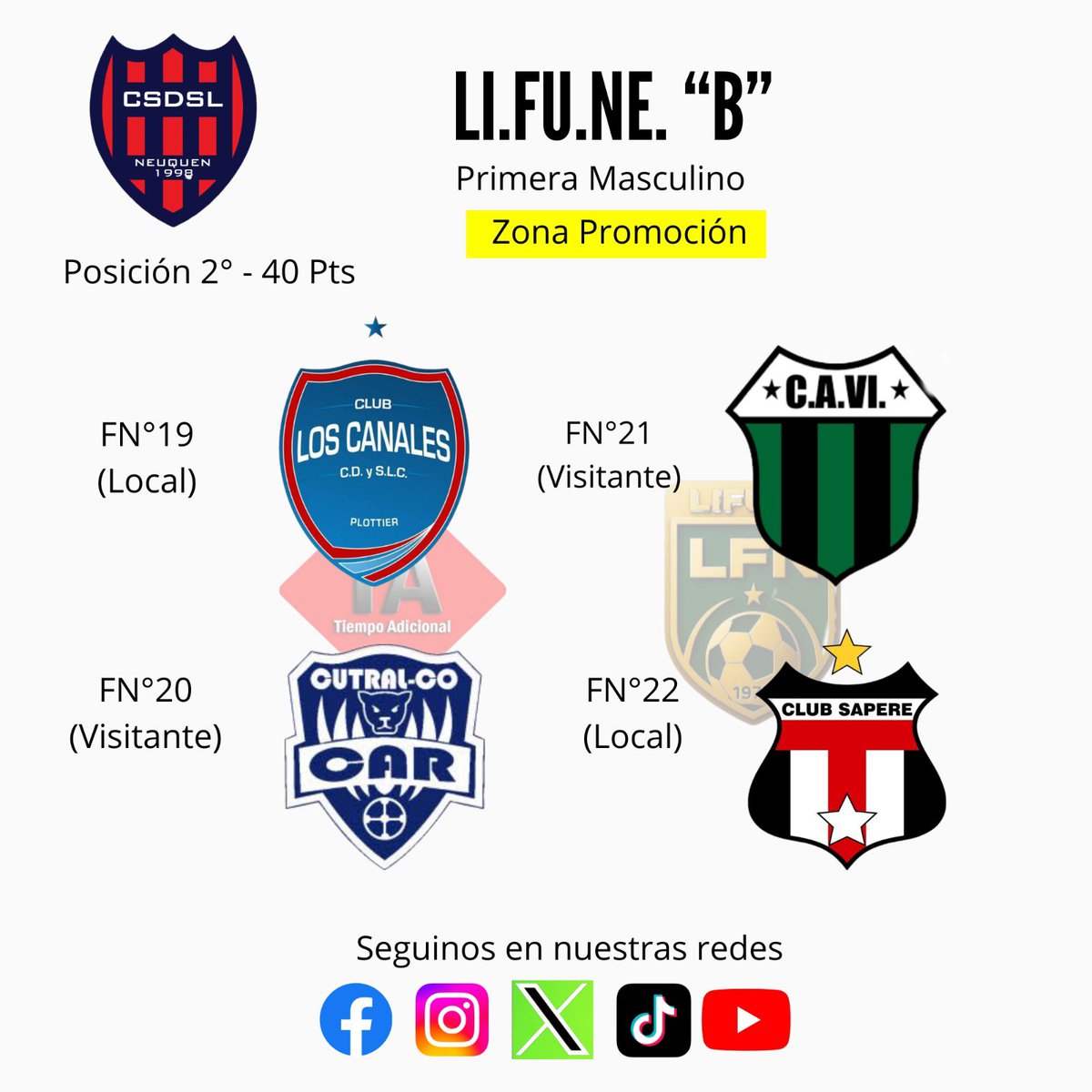 TAdicional_'s tweet photo. 🔥 Recta final 🔥
Se aproxima la recta final y se va a disputar la FN°19. Donde varios equipos van a pelear por el segundo ascenso a Primera División "https://t.co/Ww1Vr580F4 A".
¿Quién se lleva el segundo ascenso??
#LifuneB #RectaFinal #TiempoAdicional https://t.co/RpqSLtkRxu