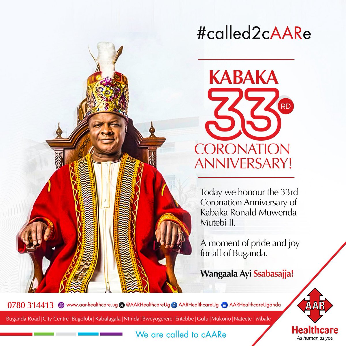 AARHealthcareUg's tweet photo. Today, we join Buganda in marking a historic milestone: the 33rd Coronation Anniversary of Kabaka Ronald Muwenda Mutebi II. 

Wangala Ssabasajja! https://t.co/SE1iEZHgY0