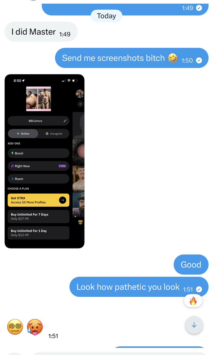 TheScamgodqbzt's tweet photo. Look at this worthless bitch🤡

I ordered him to tongue-clean the toilet 🤢🚽 then give himself a swirly while locked in 24/7 inverted chastity 😈🔒

Made him whore himself on Grindr 🍆
So he can send me the money like the pathetic loser he is 💰🤡💸 

#paypig #cashmaster #alpha https://t.co/wStLlqR95f
