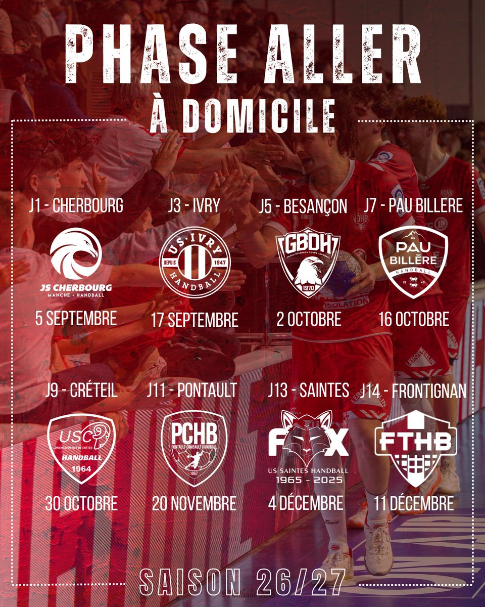 VDHB_officiel's tweet photo. ⚠️ Changement de date ⚠️

Notre 2ème match de championnat à domicile est avancé au :
📅 Jeudi 17 septembre à 20h
🆚 @HbIvry 

➡️ Le calendrier de la phase aller mis à jour

On vous attend nombreux 🔴⚪

#PlusLoinEnsemble #VDHB #Proligue https://t.co/em1WxD5GIT