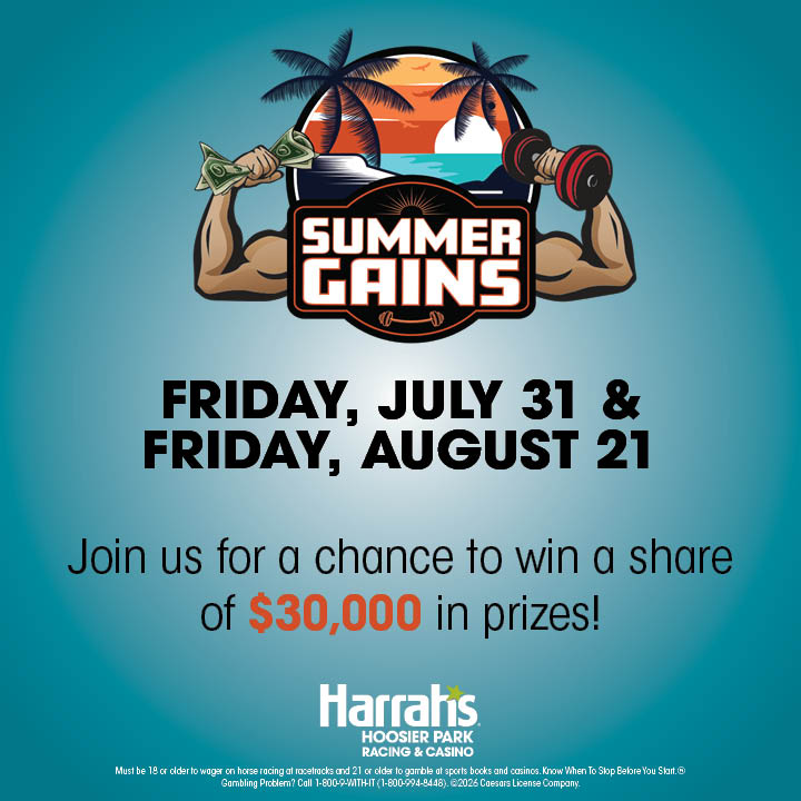 HoosierPark's tweet photo. Summer Gains is in full swing tonight! Keep earning entries for a chance to win a share of $30,000 in prizes! 

Please play responsibly. If you think you or someone you care about may have a gambling problem, call 1-800-9WITHIT (1-800-994-8448). https://t.co/okCcz2my8X