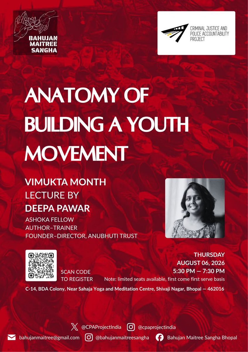 CPAProjectIndia's tweet photo. 📢 Event Alert 📢

Commemorating 74 years since the repeal of the colonial Criminal Tribes Act, 1871, on 31 August 1952, CPA Project, in collaboration with Bahujan Maitree Sangha (BMS), is organising a public lecture, “Anatomy of Building a Youth Movement,” on 6 Aug 26 at 5:30PM https://t.co/0kZRAO5JjT