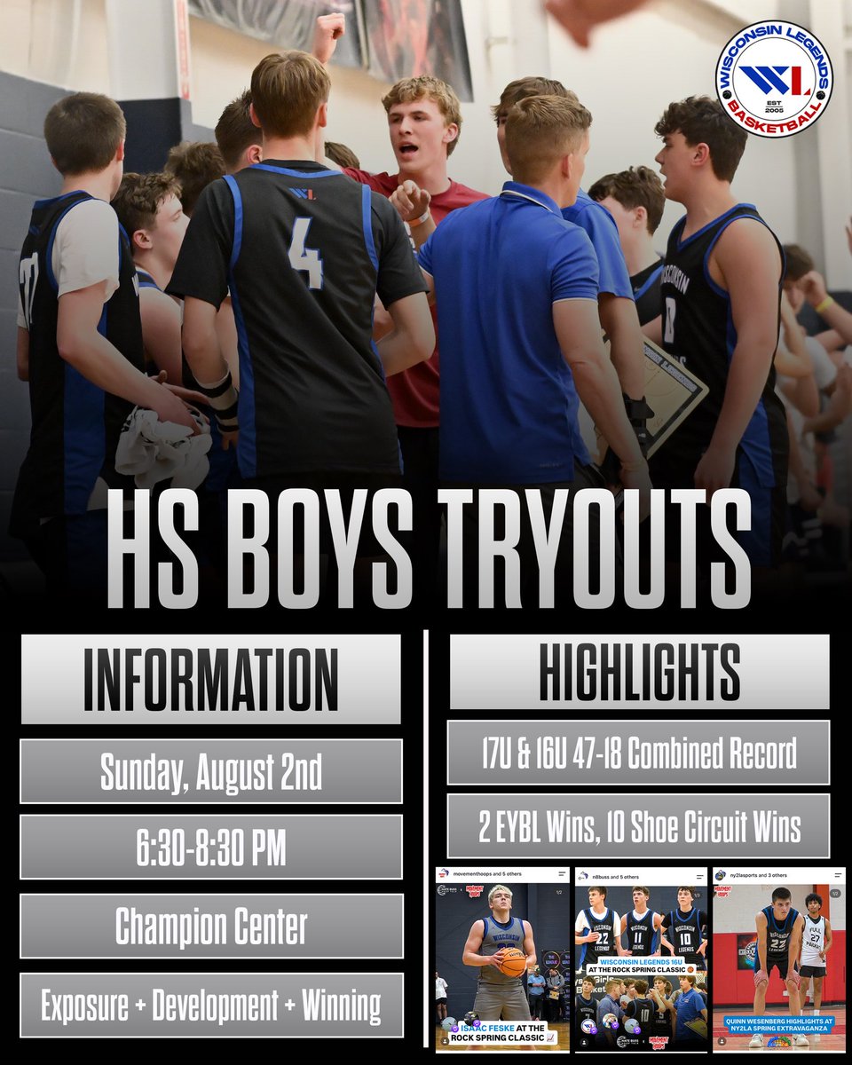 wilegends's tweet photo. 🚨 Tryouts are this SUNDAY at the Champion Center from 6:30-8:30. Register on our website at https://t.co/HOhY3KCiqF. 🚨

#BeALEGEND #LEGENDSLiveHERE https://t.co/b6ixe3VGAV