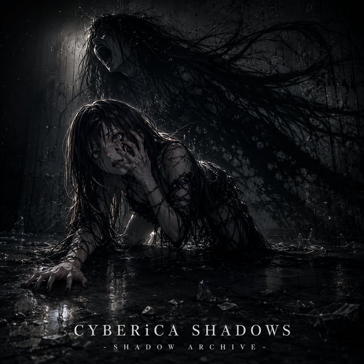 MARed0128's tweet photo. CYBERiCA SHADOWSのアルバムでオープニング用の曲(吐息と絶叫のみ)を改めてリメイクして、ジャケット用の画像をあーだこーだ提案して作ったらジャパニーズホラーになった🤣🤣🤣(←ジャパニーズホラー好き)
だいぶ怖いwww https://t.co/lXPcxiDLal