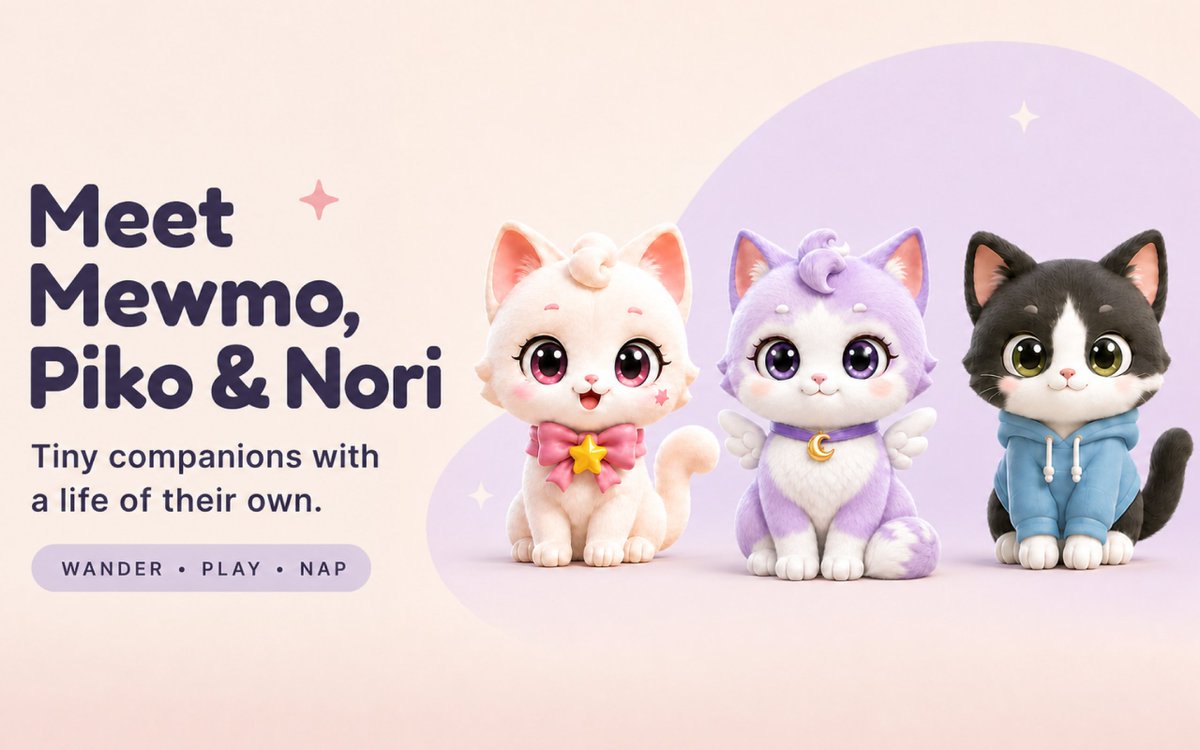 DeepOfficeChen's tweet photo. Your desktop just got three tiny roommates. 🐾
Meet Mewmo, Piko, and Nori—animated desktop companions who wander, nap, react to your cursor, and each have a personality of their own.
Mewmo is now available on macOS ✨
https://t.co/LszbKVDzmu

#macOS #IndieApp #DesktopPet https://t.co/hJHcAkaz4f