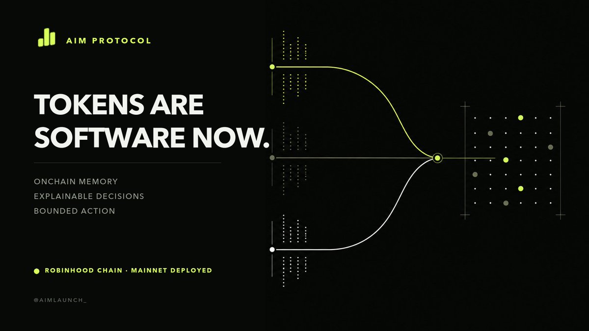 aimlaunch_'s tweet photo. Most tokens are passive ledgers.
AIM is an experimental protocol for token economies with onchain memory, explainable decisions and bounded autonomous action.
Deployed on Robinhood Chain. Launching soon.
#AIM #OnchainAI #HOOD #RobinhoodChain https://t.co/0Y3mCo7ub8