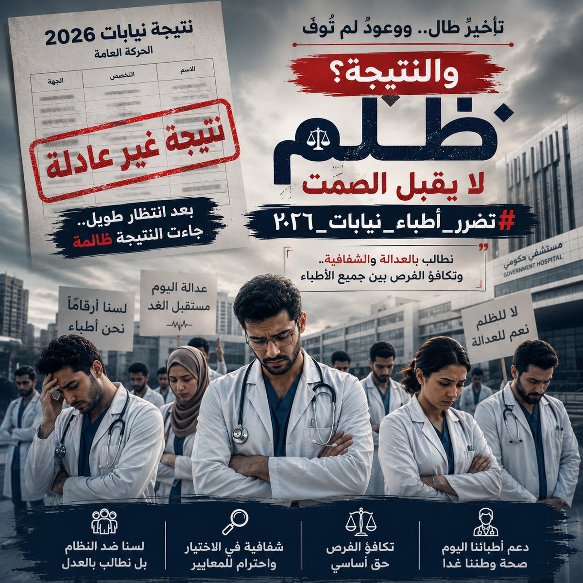 ahmed_gamal050's tweet photo. أكثر من 1400 طبيب تضرروا من حركة النيابات الأخيرة، و��طالب بمراجعة عاجلة وشفافة للنتائج، لأن اللي حصل أثار تساؤلات كبيرة تستحق إجابات واضحة
#تضرر_أطباء_نيابات_٢٠٢٦ https://t.co/epAhn4WJjk