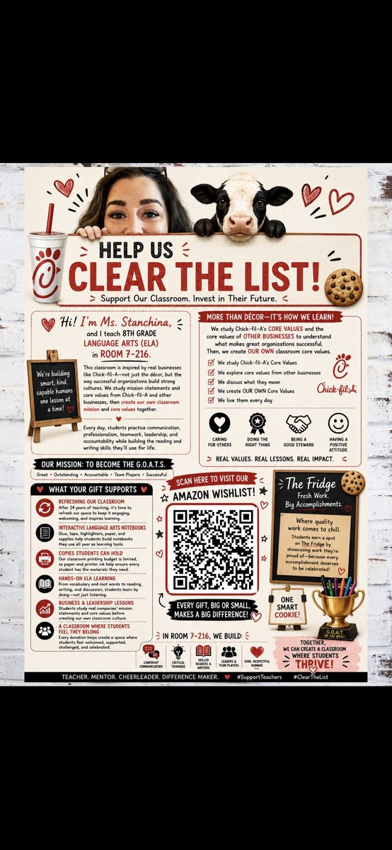 jstanchina's tweet photo. @MissDeein3TPT Hi! I'm Jennifer Stanchina, beginning my 24th year teaching 8th Grade Language Arts at Milwee MS in Longwood, FL. Every donation helps students learn, grow, and thrive. Thank you for investing in their future. ❤️📚

#JOHNCLEARMYLIST #clearmylist 

https://t.co/mmU3SvuXrb https://t.co/53LO2B6OR1
