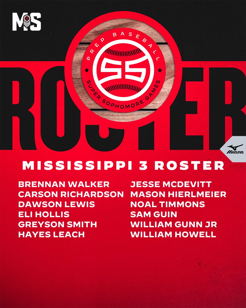 PrepBaseballMS's tweet photo. #𝐒𝐄𝐒𝐒𝐆𝟐𝟔: 𝐓𝐞𝐚𝐦 𝐌𝐢𝐬𝐬𝐢𝐬𝐬𝐢𝐩𝐩𝐢 𝟑 ⚡️

Meet Team Mississippi 3 as they get set to represent the Magnolia State at the 2026 Southeast Super Sophomore Games.

Check out all rosters from the event below. ⤵️

🔗: https://t.co/xtnuAjPDuB || @PrepBaseball https://t.co/cTvzNNkRmO