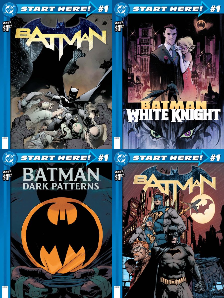iREUS_SA's tweet photo. DC announced the "Start Here" initiative, with $1 jumping-on points for new readers!!

Releases September 2:

Start Here: Batman (2011) #1
Start Here: Batman (2016) #1
Start Here: Batman: Dark Patterns #1
Start Here: Batman: White Knight #1 https://t.co/OQyLN8wwmj