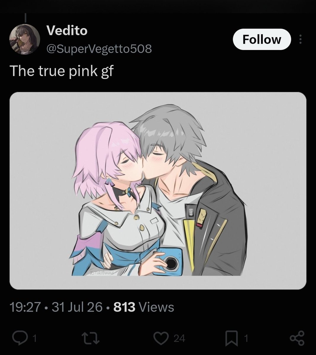 dailyvedito's tweet photo. Interesting. Vedito seems to actually enjoy Caelus ships with some pink haired girls. I wonder if he can finally come to the realisation that Cyrene is also part of Caelus's harem. Or will he still continue to develop cuck fetishes because Phainon must be her man? https://t.co/ZfcIsKJITN