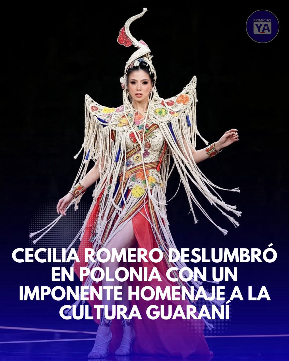 primiciasyapy's tweet photo. ¡PARAGUAY EN LO MÁS ALTO! 🇵🇾👸 

Cecilia Romero deslumbró en la pasarela del Miss Supranational en Polonia al lucir su imponente traje alegórico de "Guerrera Guaraní". ❤️

#primiciasyapy

Leé la nota acá 📲: https://t.co/o7z62ufRJL https://t.co/fEwi2gIf5B