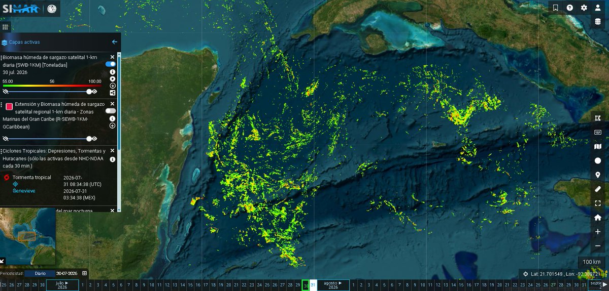 CaCO3planetary's tweet photo. Visualizadores satelitales de Biomasa Marina de Sargazo:
👇🧐
Estrategia Integral para la Atención del Sargazo en el Caribe Mexicano - #PODECIBI SARGAZO -
1.- SIMAR CONABIO
https://t.co/SjBOApNuI7
2.- LANOT UNAM
https://t.co/X2iyK3rHAh https://t.co/aHhjtrG1ZI