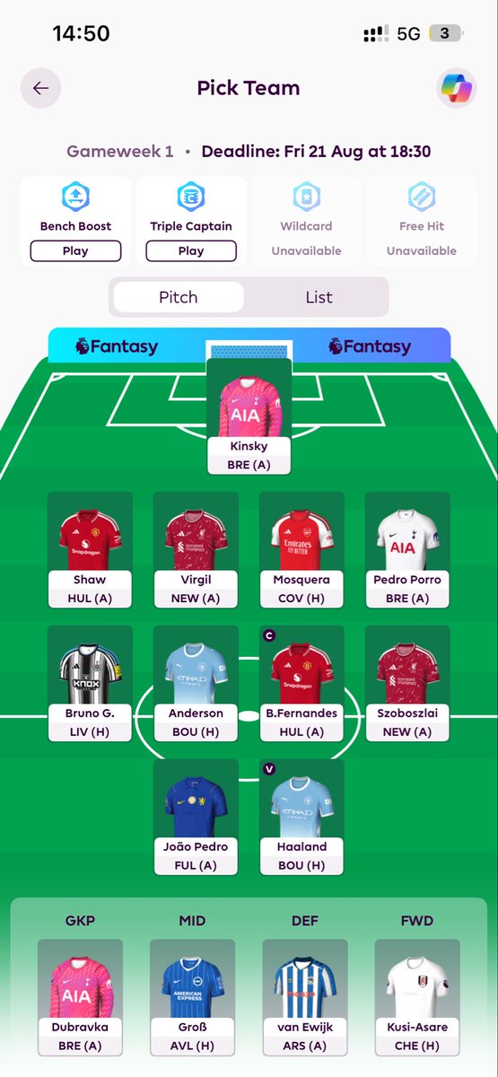 BenRefault's tweet photo. @FPL__Raptor Not yet complete trying to find a way to slot Palmer in, proving difficult https://t.co/dHizEQQMn0