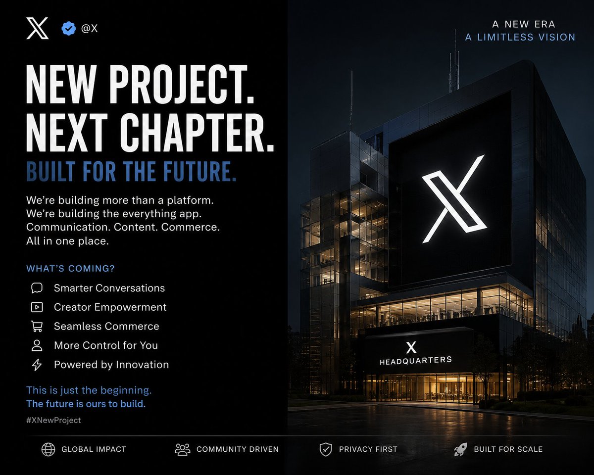 ArpitaNusr91170's tweet photo. 🚀 Something big is coming to X.
A new project is in the works—built to push boundaries, spark innovation, and redefine what's possible. @elonmusk
Stay tuned. The future starts here. ⚡️
#X #NewProject #Innovation #Future #Tech #BuildInPublic https://t.co/rMQv56Cuia