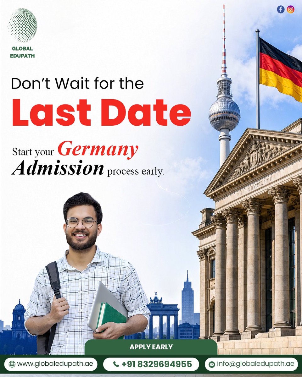 globaledupathae's tweet photo. Starting your admission process early gives you more time to explore the right universities, prepare your documents, and move forward with clarity. Your dream of studying in Germany is closer than you think—take the first step today with Global Edupath
.
#studyingermany https://t.co/NogOQnmYnh