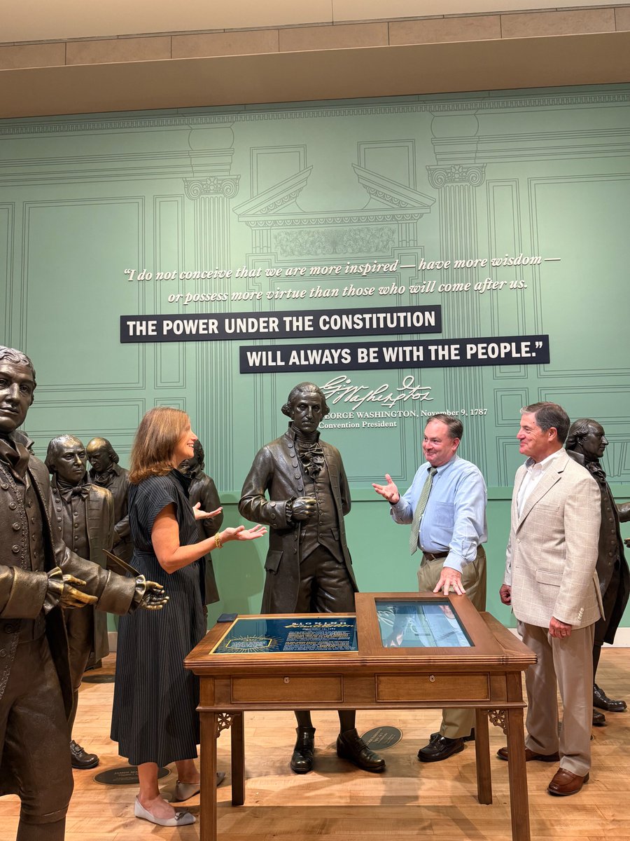 DemoDefenseFndn's tweet photo. Following their visit to the Philadelphia Board of Elections @PhillyVotes, members of our PA Board had an opportunity to tour @ConstitutionCtr &amp; even had the chance to "consult" with a few of the Founding Fathers in Signers' Hall.

Thanks for a memorable visit, @ConstitutionCtr! https://t.co/97bb8PKIOq