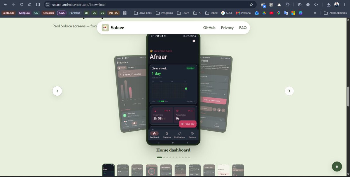 afraar_99's tweet photo. Built Solace — a free, open-source Android app to fight doomscrolling and actually focus.

No ads. No tracking. No cloud. Everything stays on your phone.

🌐 https://t.co/CwSrNcS8Kt
🔗 https://t.co/eK4mPV3qbC

#Android #FOSS https://t.co/4BZjDPE5JG