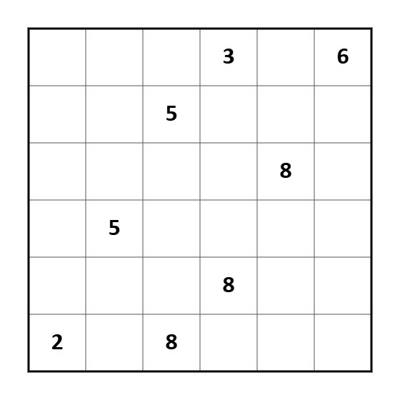 MrBrainGame's tweet photo. Shade cells black so every numbered cell sees exactly its stated number of white cells horizontally and vertically, including itself. Numbered cells must remain white. Black cells cannot share an edge, and all white cells must stay connected. https://t.co/a9FdH61qJb