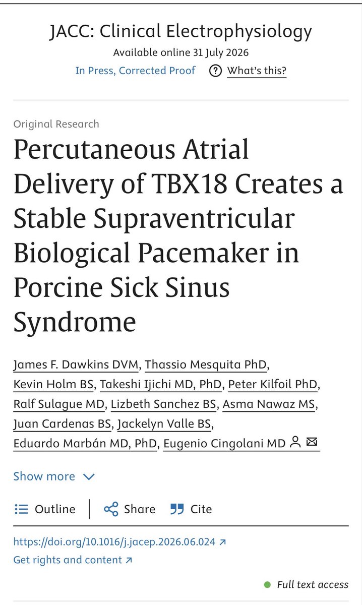 EugenioCingolan's tweet photo. New work on #Biopacer to treat #SAN dysfunction in a swine model of #SAN disease published in #JACCEP @JACCJournals - #Biopace #CRM https://t.co/OQ2nHM9hCu