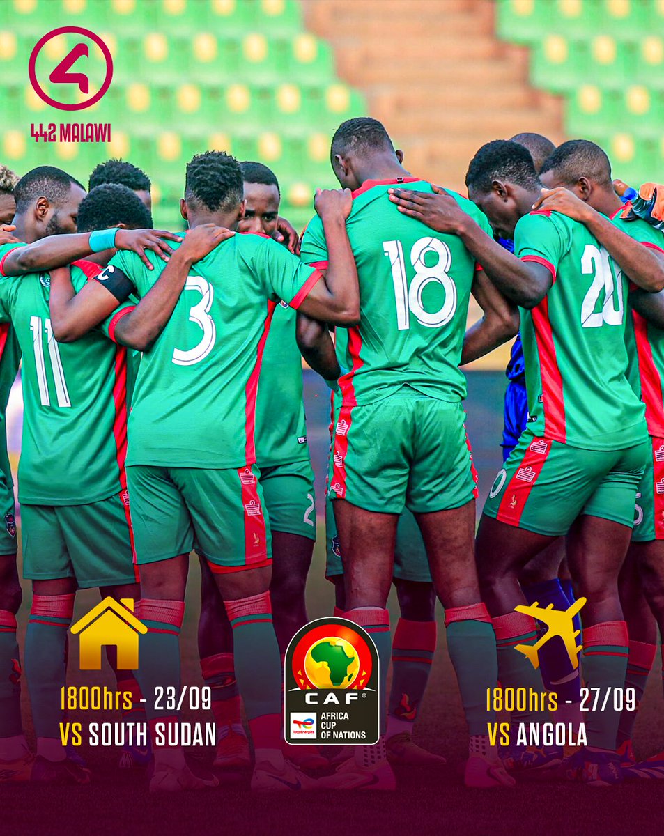 442_Malawi's tweet photo. The Flames will begin their TotalEnergies CAF Africa Cup of Nations PAMOJA 2027 qualification campaign with a home match against South Sudan, before travelling to face Angola away in September. #442Malawi #AFCONQualifiers https://t.co/ioUaGjeREV